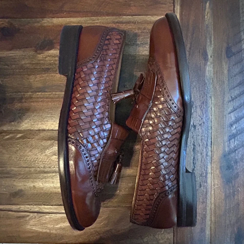 Mezlan Alicante 27965 Mens 9.5W Brown Woven Leather Tassel  display picture 3